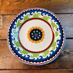 PIER 1 Suzani Medallion Dinner Plate Blue Green Red ONE plate 10-3/4” diameter